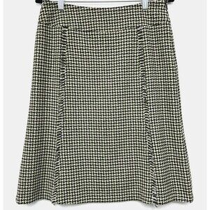 Harolds 100% Wool Houndstooth Side-Zip Lined Skirt Womens Sz 4 Green Mocha Ivory